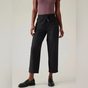 Athleta Farallon Pant Large Black Organic Cotton Drawstring Travel Casual